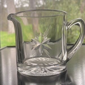 Vintage Fostoria glass cream and sugar with sunburst pattern